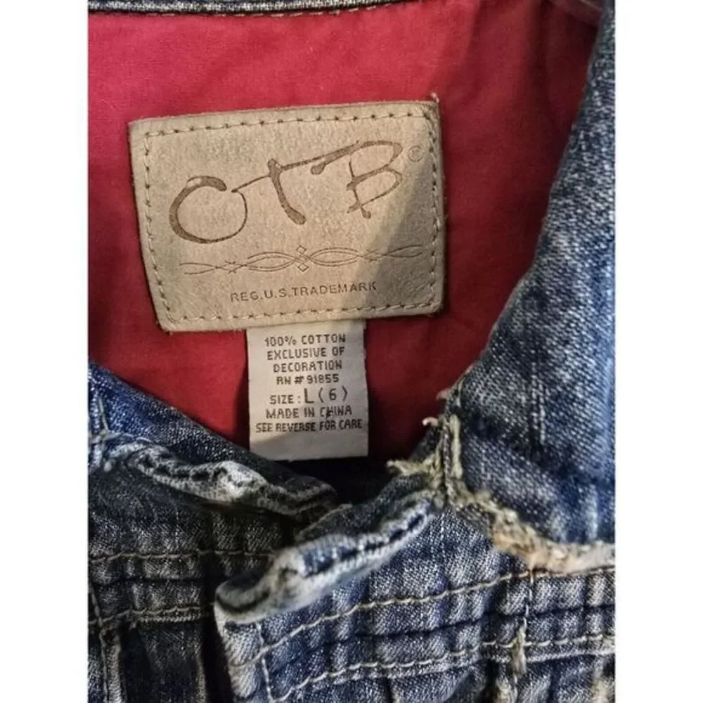 OTB Women's Distressed Blue Denim Jeans Jacket Size Large -6- Rich Mom Old Money